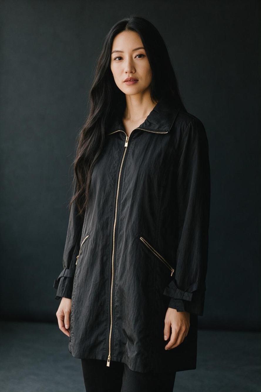 Karl Lagerfeld Paris Raincoat Size XL Black Bow Detail